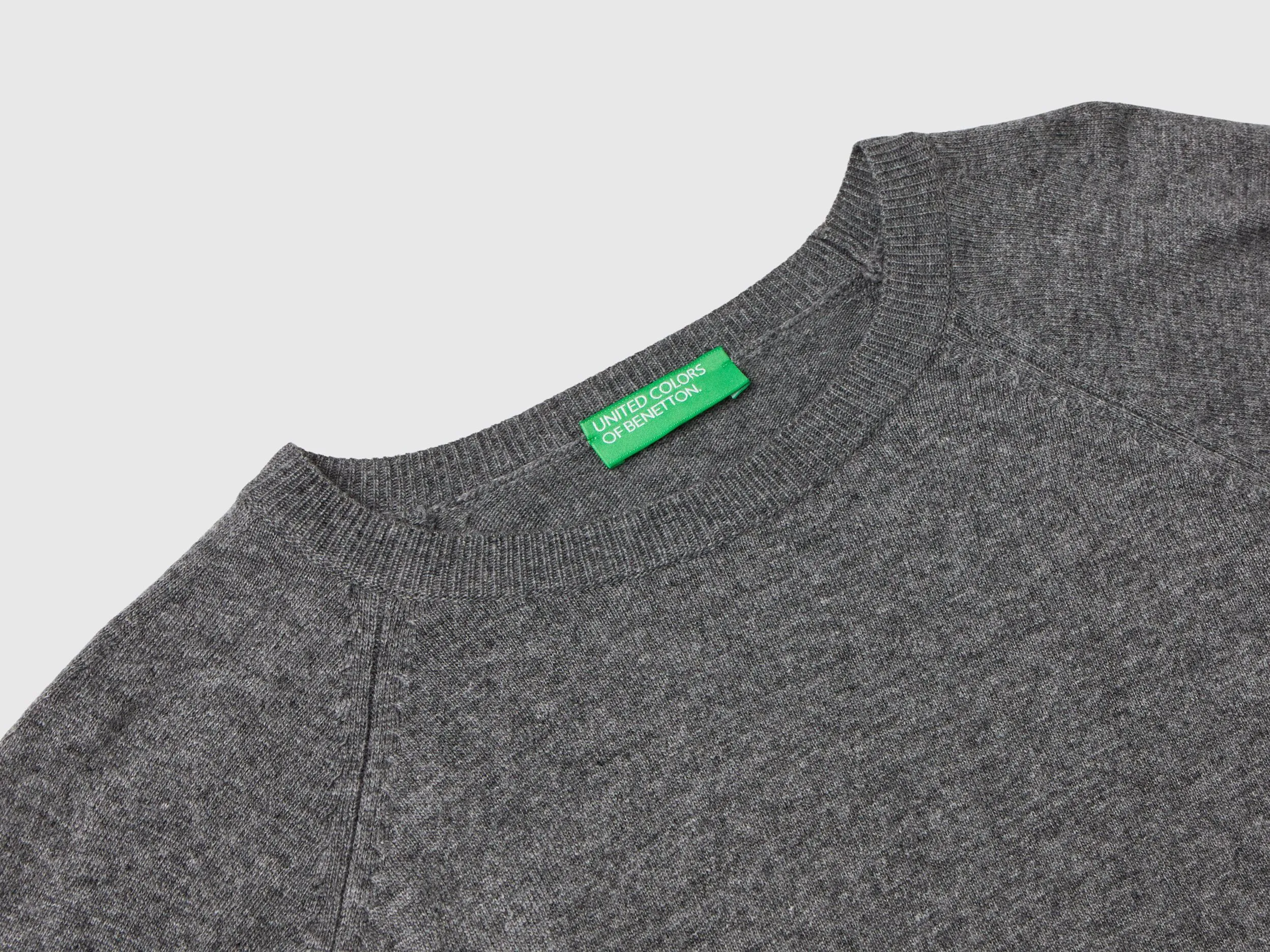 Dark gray crew neck sweater in wool and cashmere blend - Dark Gray | Benetton