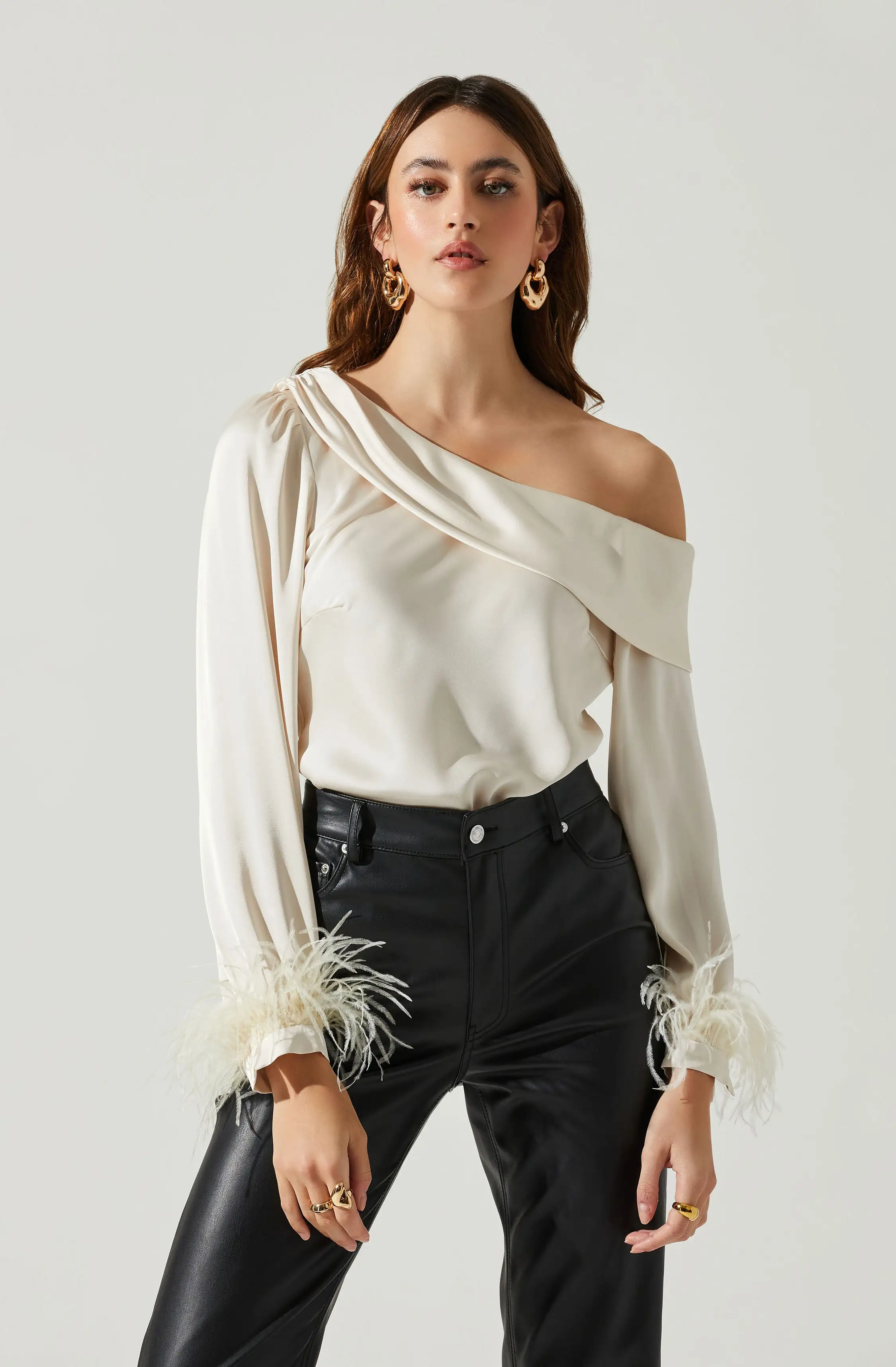 Dawn Off Shoulder Feather Trim Top