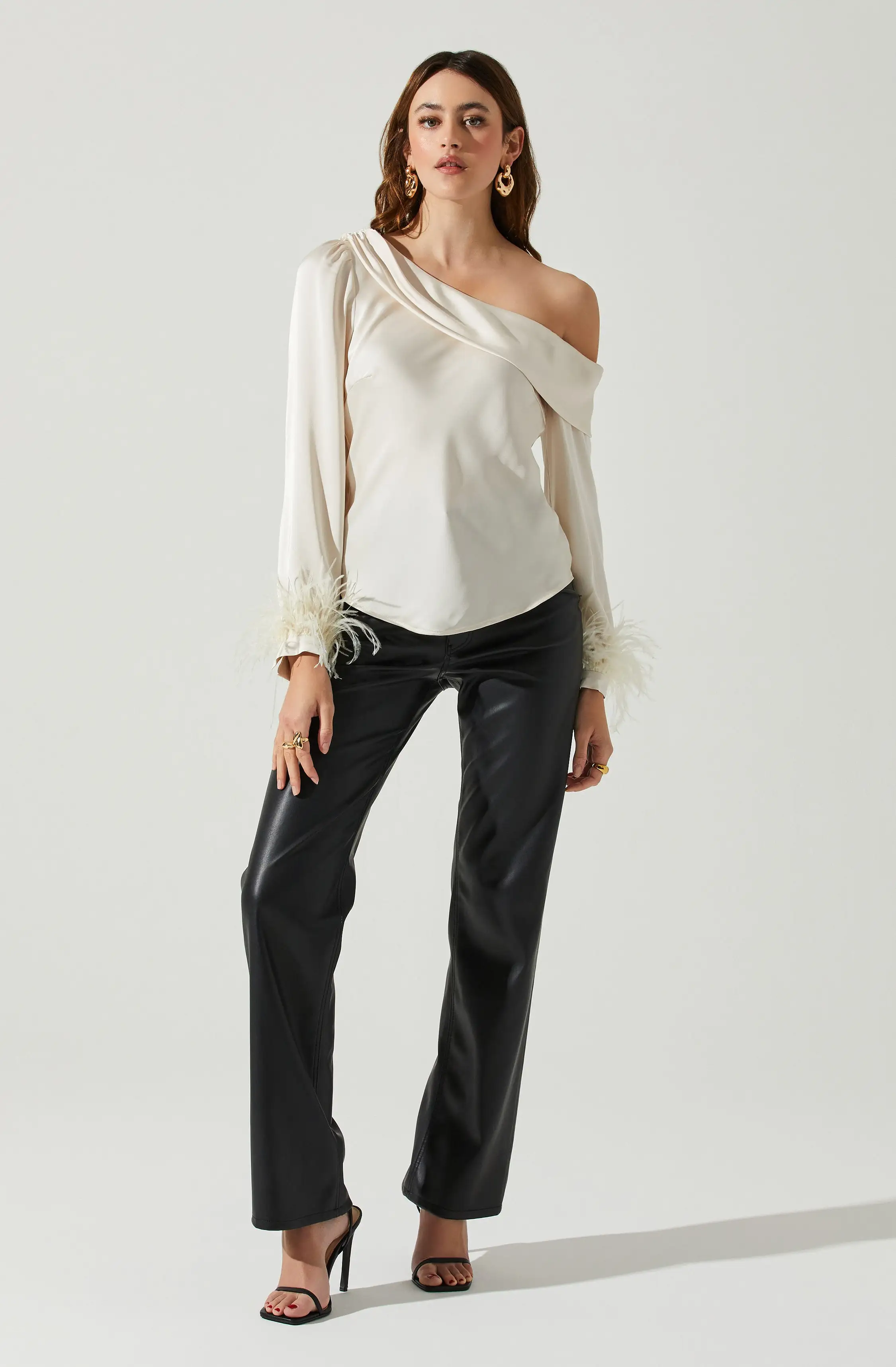 Dawn Off Shoulder Feather Trim Top