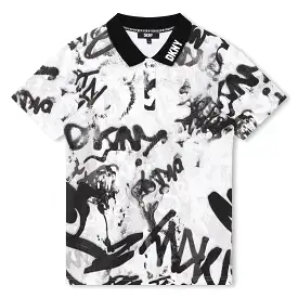 DKNY Junior Boys White Graffiti Print Polo Shirt _D25E62-10P