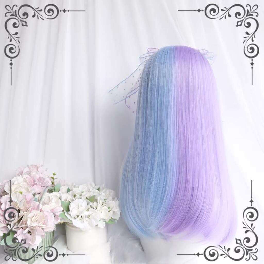 Dream pastel blue purple medium long straight wig BY5011