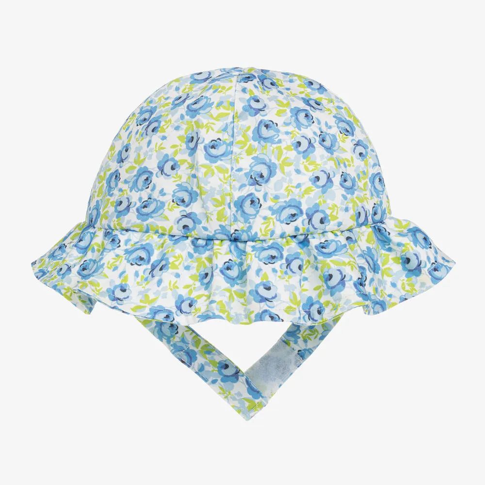 Girls Blue Cotton Floral Sun Hat