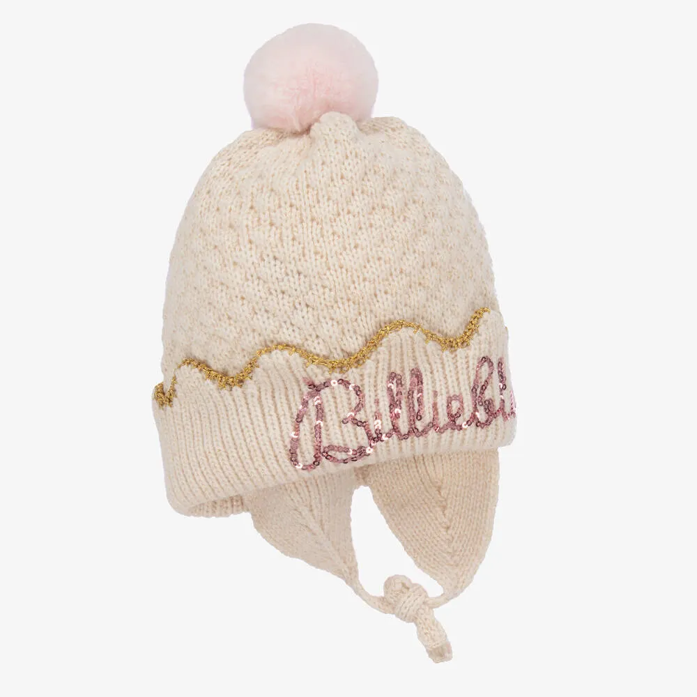 Girls Ivory Pom-Pom Hat