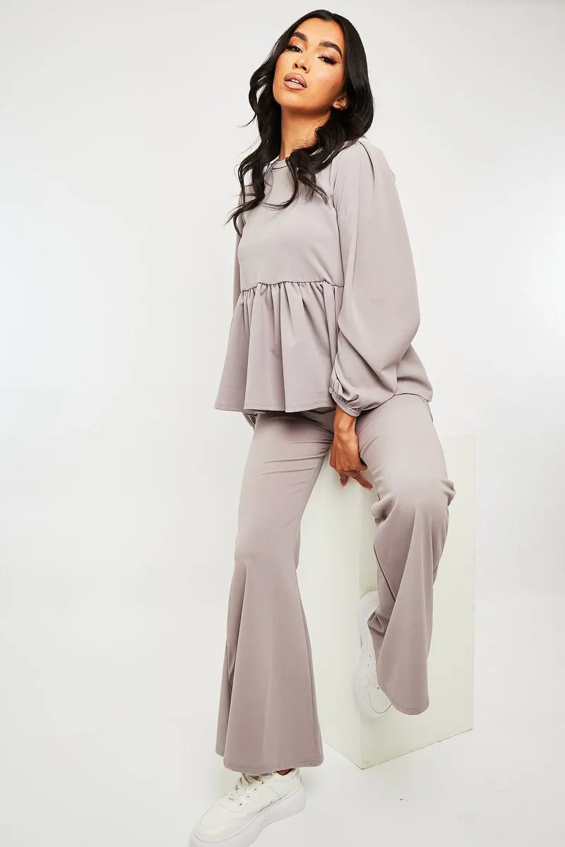 Grey Puff Sleeve Top + Wide Leg Trouser Co-ord - Demri