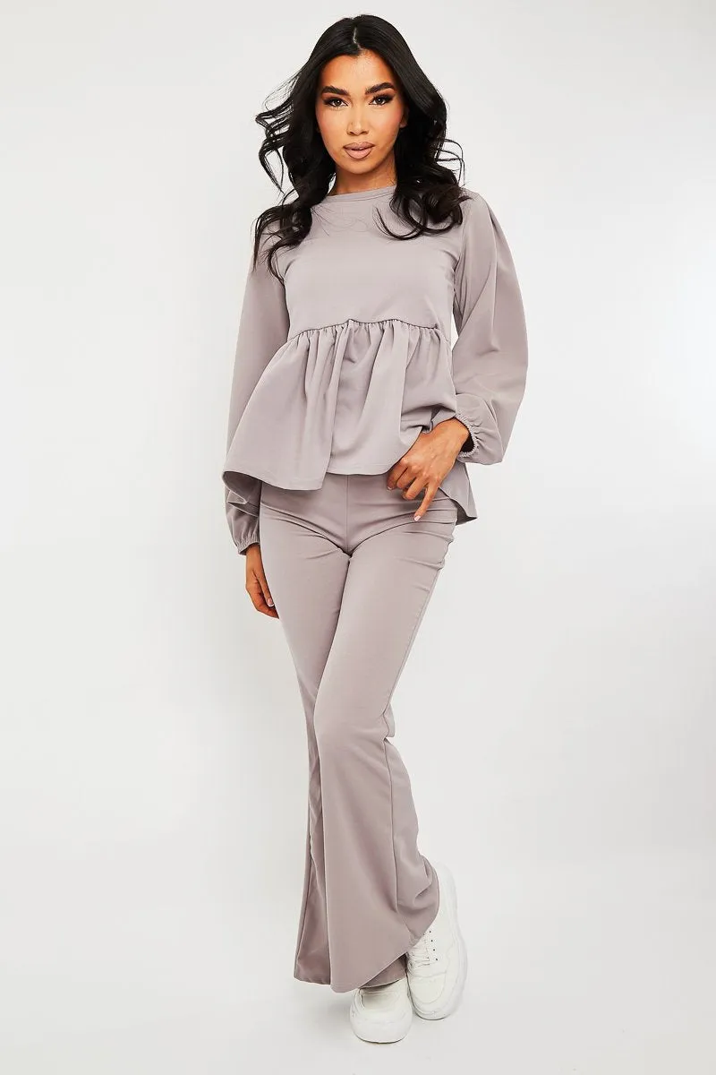 Grey Puff Sleeve Top + Wide Leg Trouser Co-ord - Demri