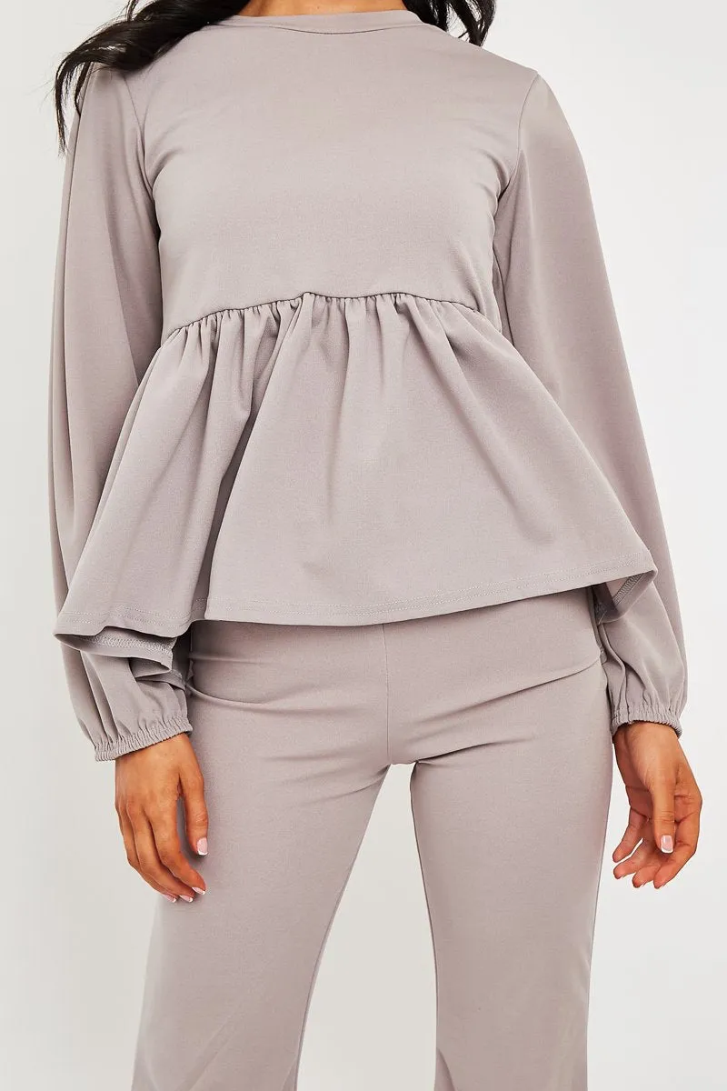 Grey Puff Sleeve Top + Wide Leg Trouser Co-ord - Demri