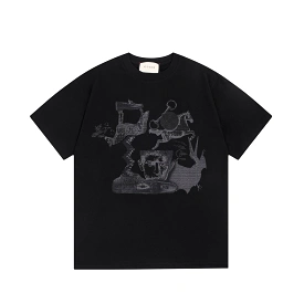 Gucci 24SS collage abstract art logo short-sleeved T-shirt Black 3.13