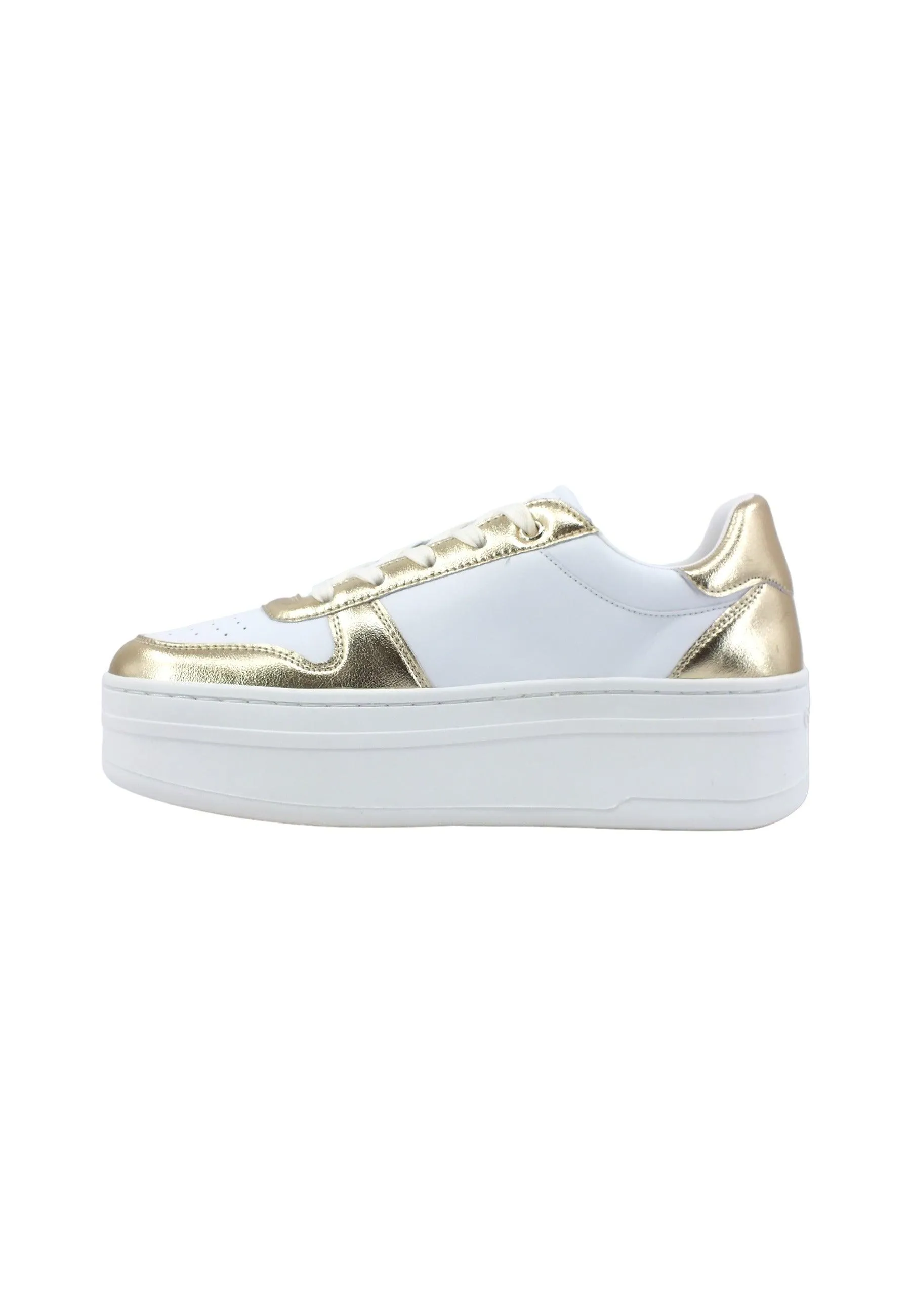 GUESS Sneaker Basket Ox Donna White Gold FL8LFELEA12