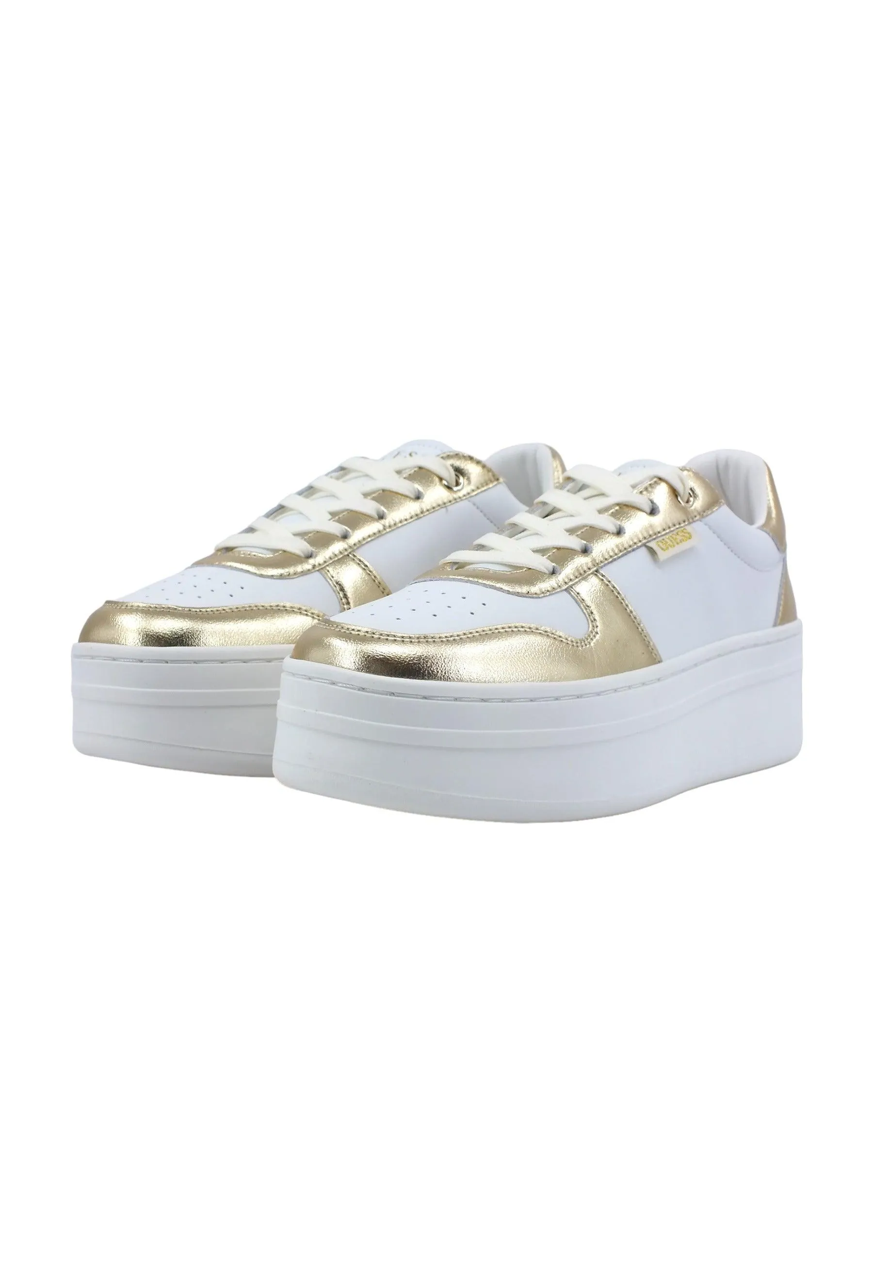 GUESS Sneaker Basket Ox Donna White Gold FL8LFELEA12