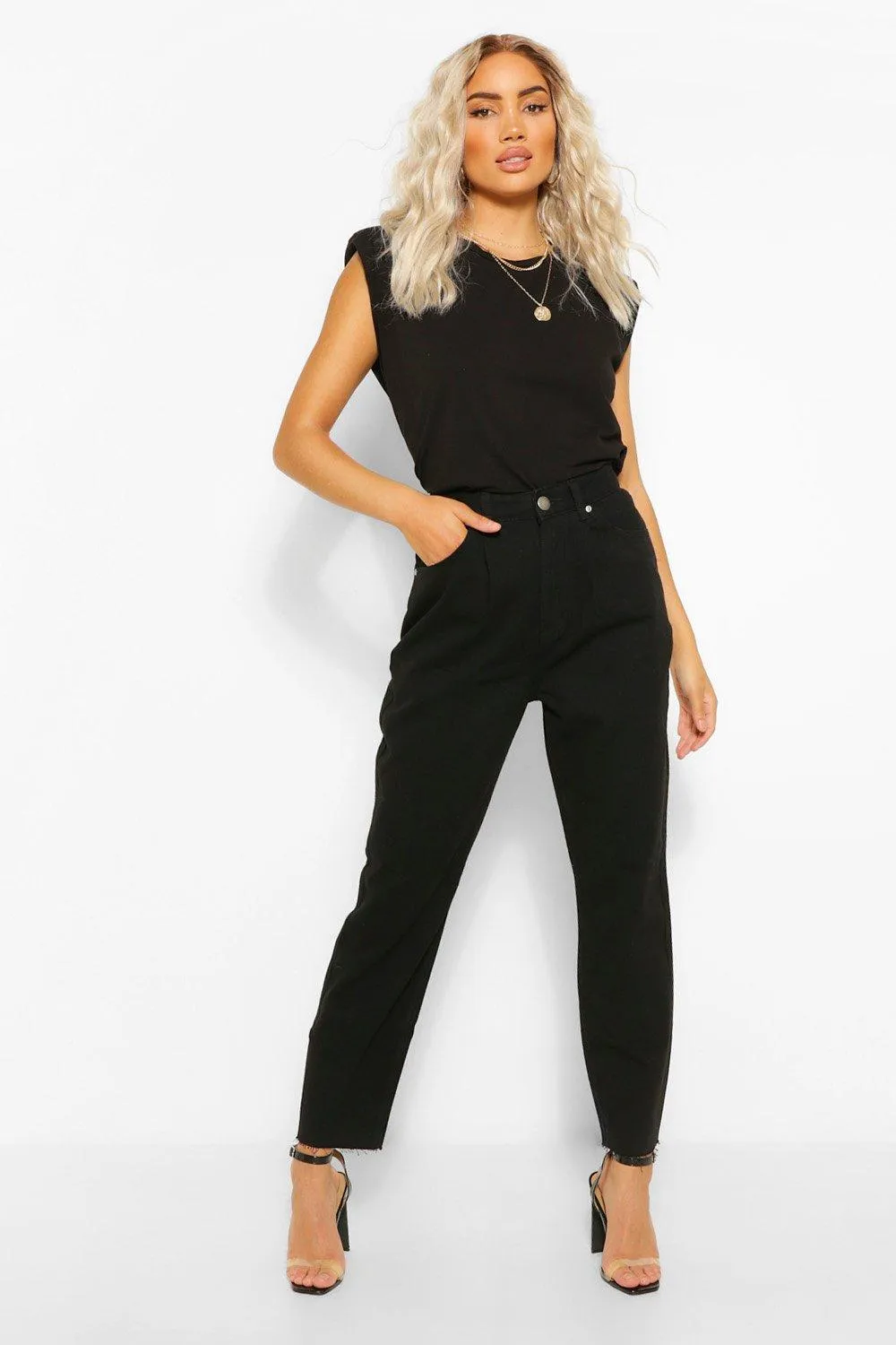 High Waisted Pleat Detail Jeans