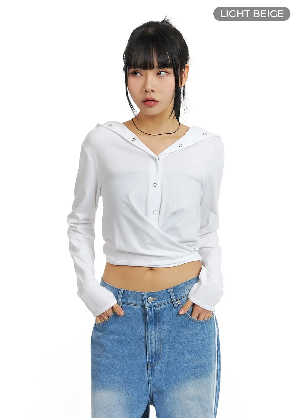 Hooded Solid Ruched Long Sleeve Tee CM407