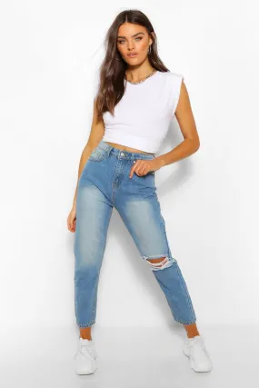 Knee Rip Straight Leg High Waisted Jeans