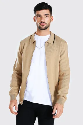 Knitted Harrington Jacket With Tipping