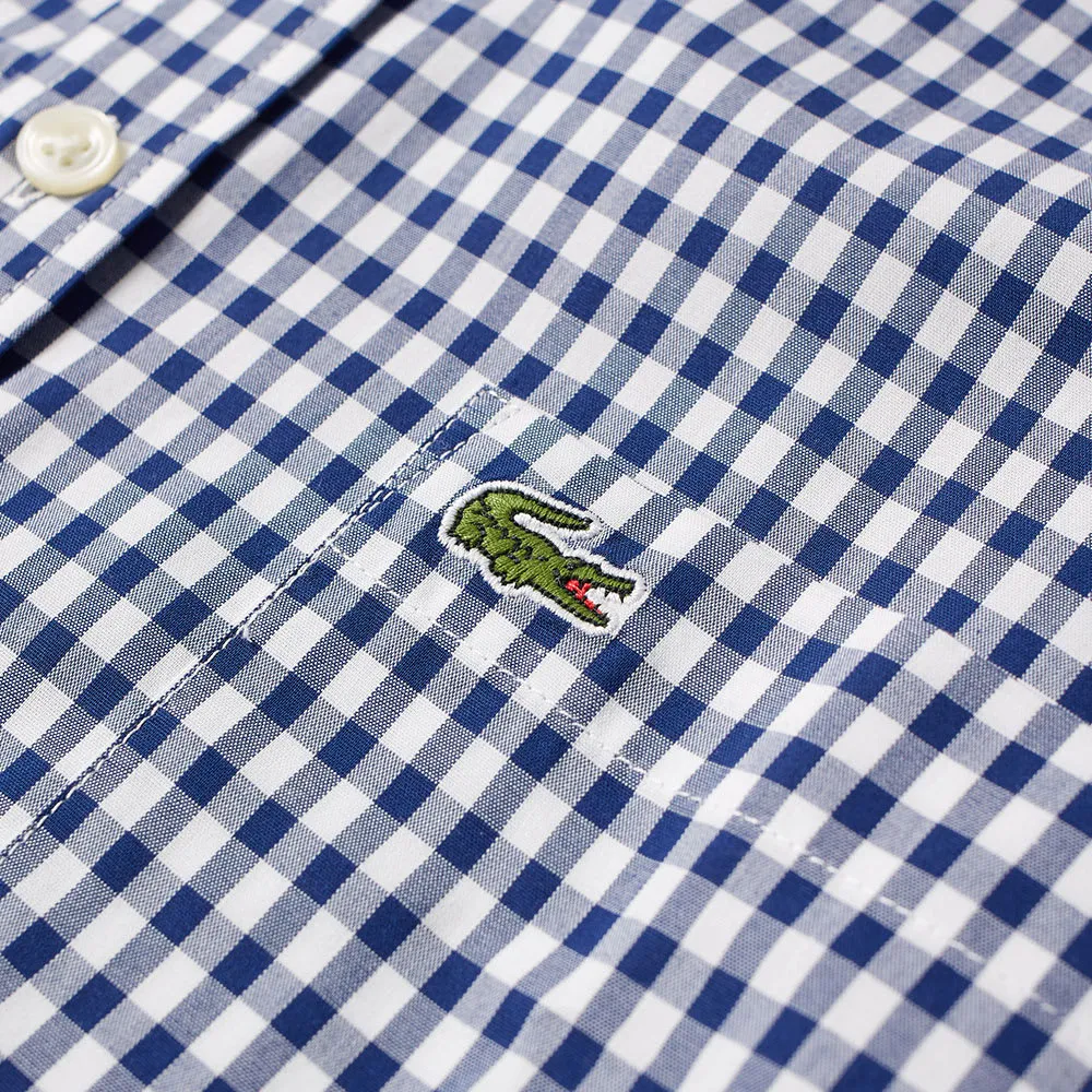 Lacoste Short Sleeve Gingham ShirtNavy & White