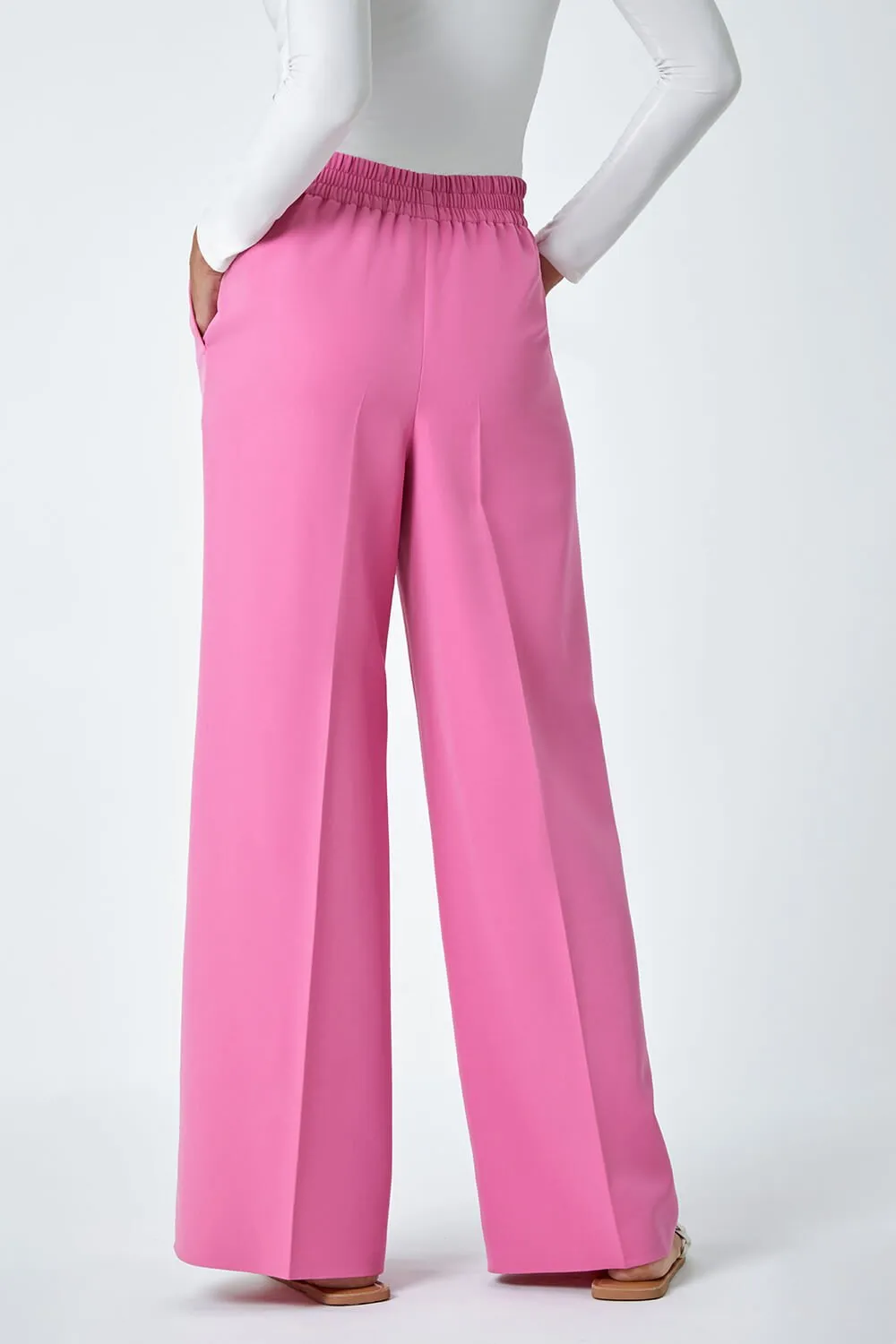 Light Pink Wide Leg Tie Front Stretch Trouser | Roman UK