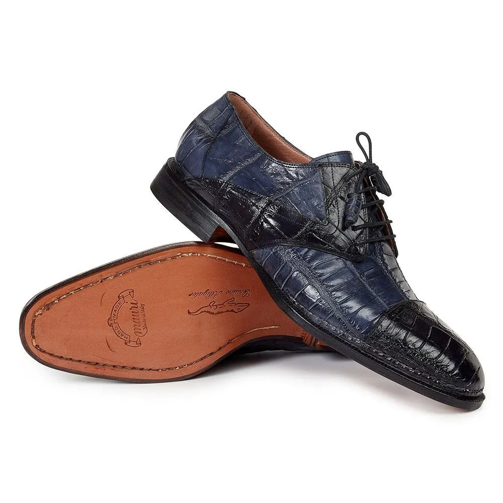 Mauri 1052 Men's Handmade Pantheon Alligator Hand-Painted Blue Oxfords (MA3002)