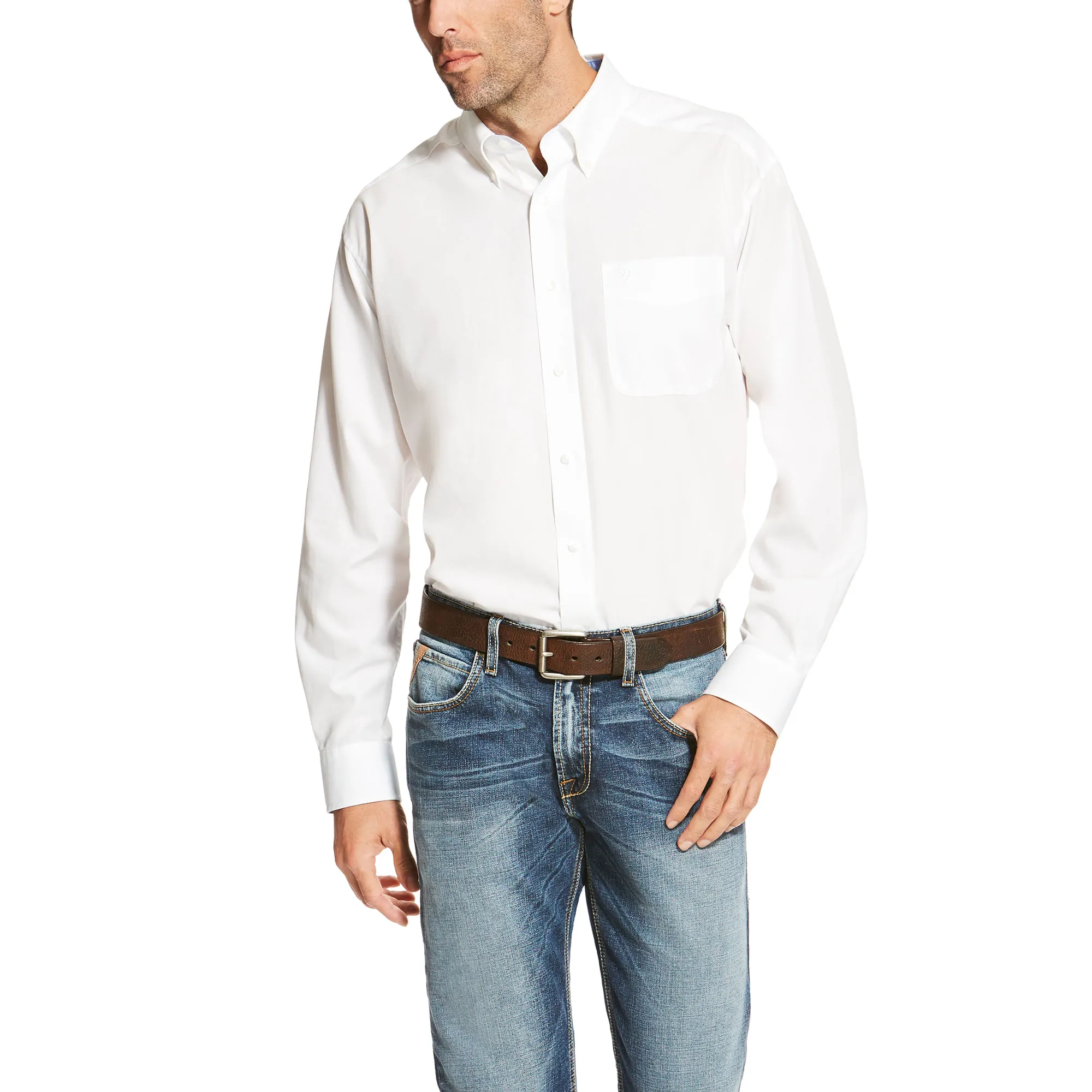 Mens Ariat Solid White Long Sleeve Shirt