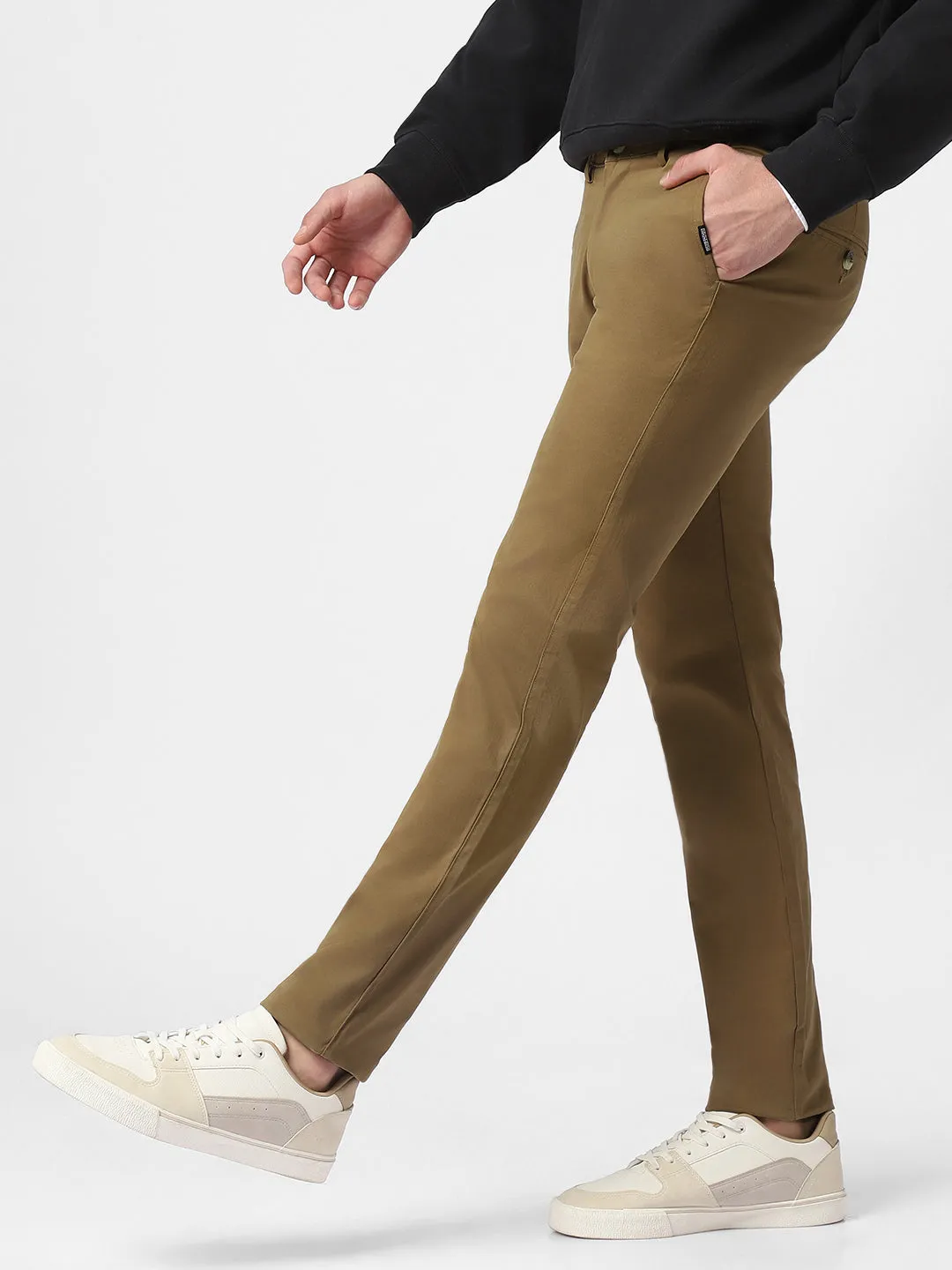 Men's Khaki Cotton Slim Fit Casual Chinos Trousers Stretch