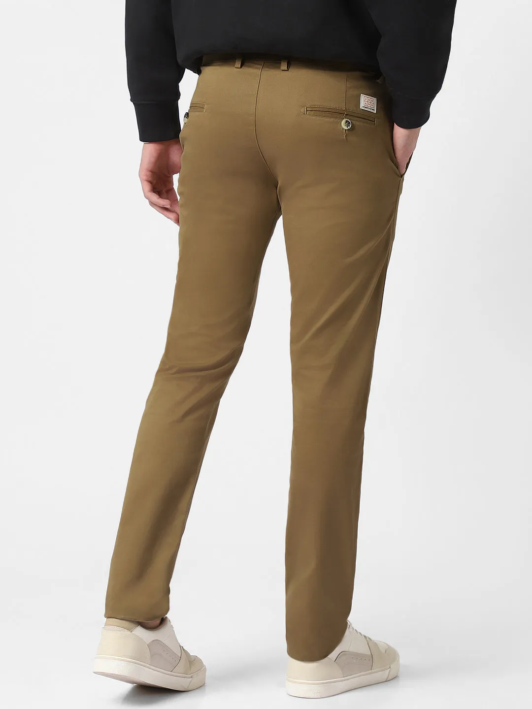 Men's Khaki Cotton Slim Fit Casual Chinos Trousers Stretch