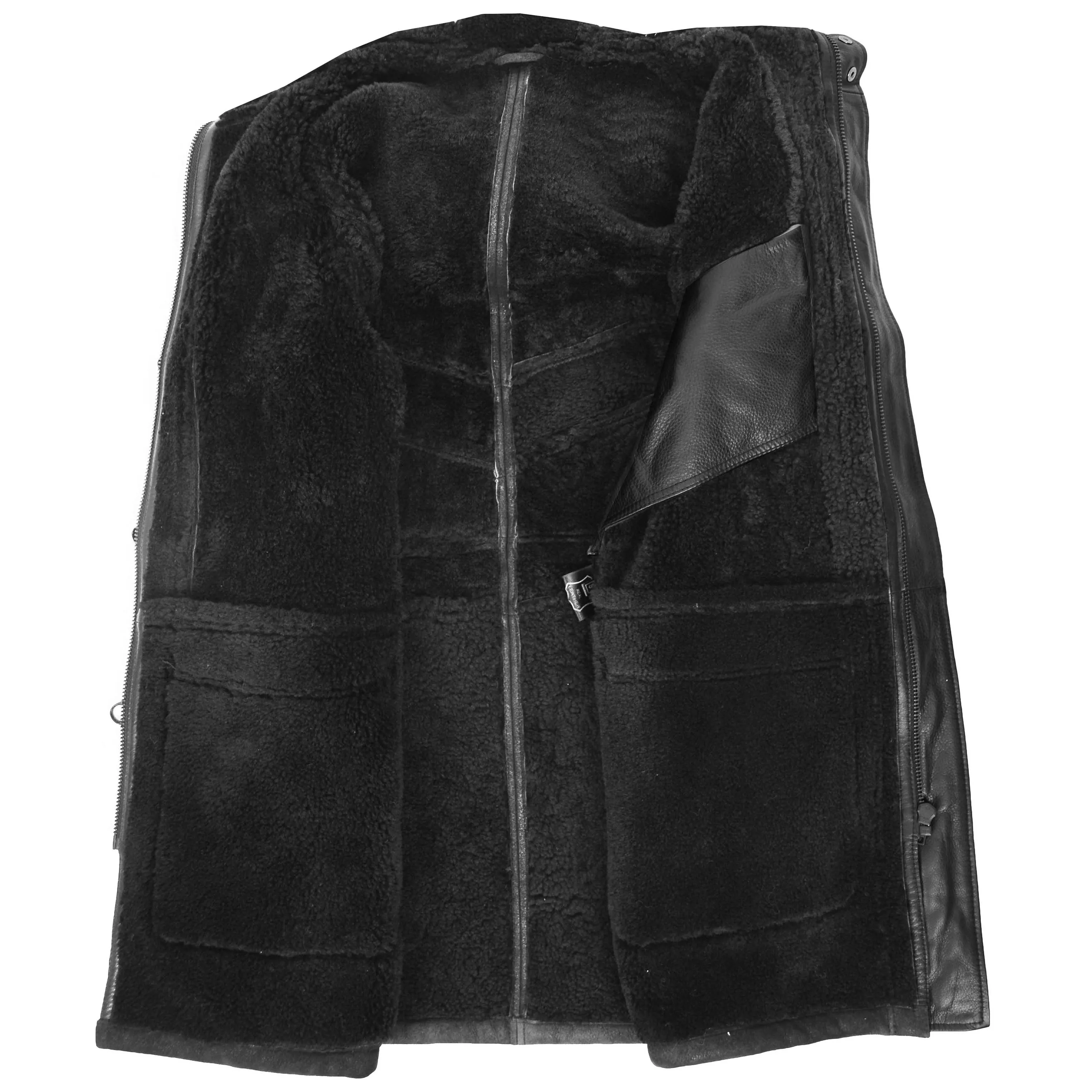 Mens Real Sheepskin Winter Duffle Coat Bain Black