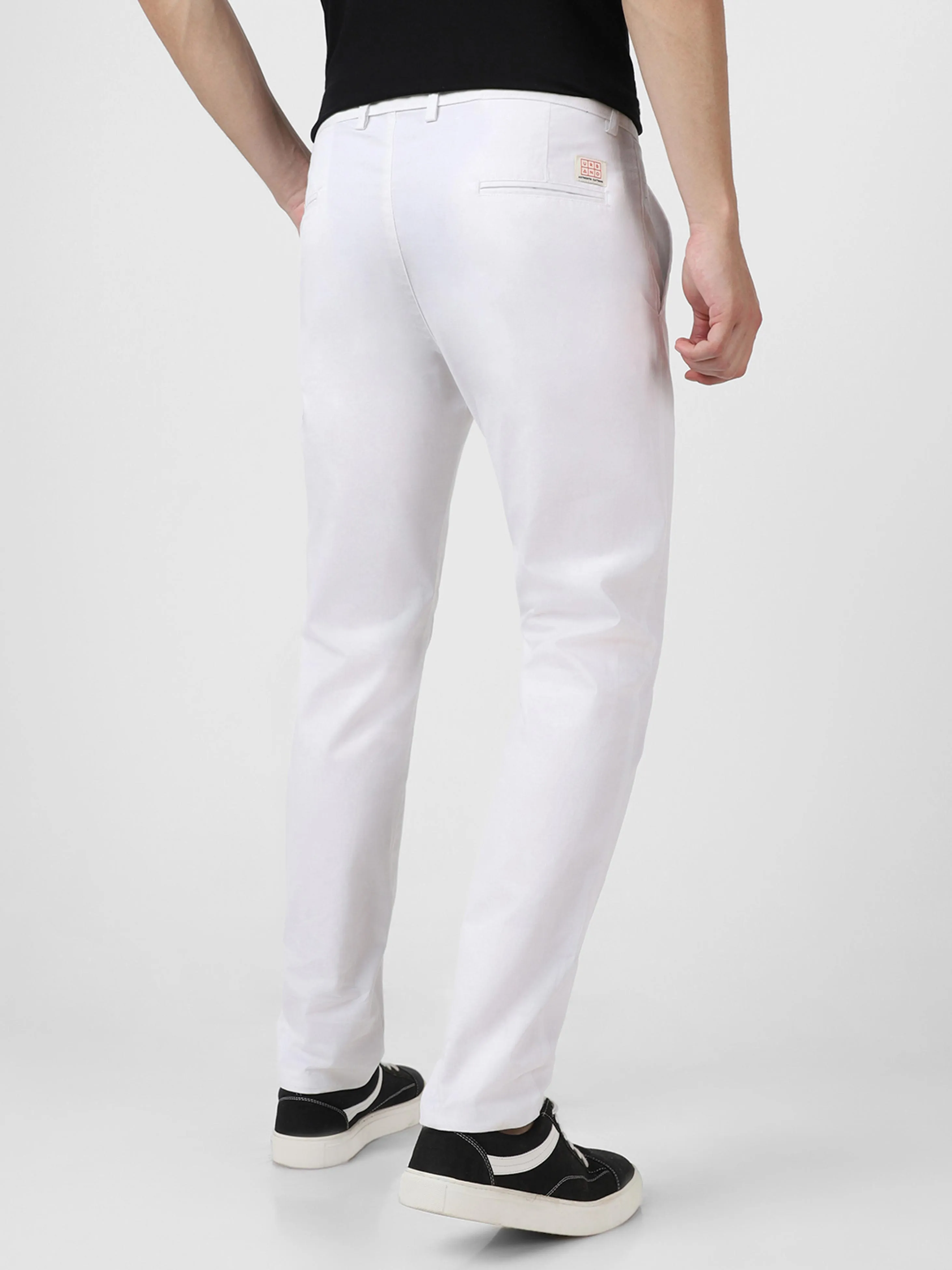 Men's White Cotton Light Weight Non-Stretch Slim Fit Casual Trousers