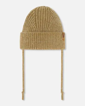 Mid-Season Knit Hat With Strings Taupe