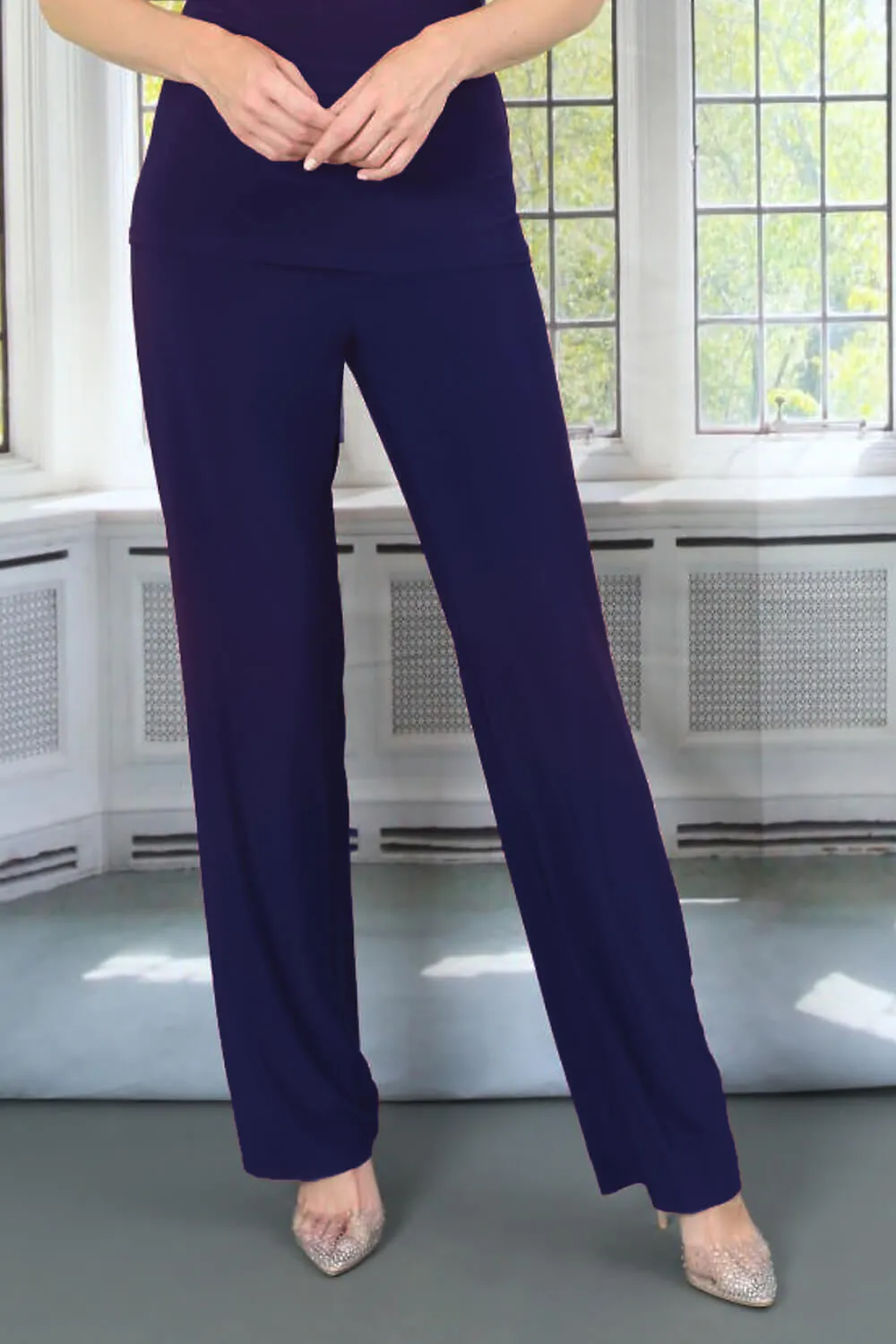 Navy Julianna Jersey Stretch Wide Leg Trouser | Roman UK