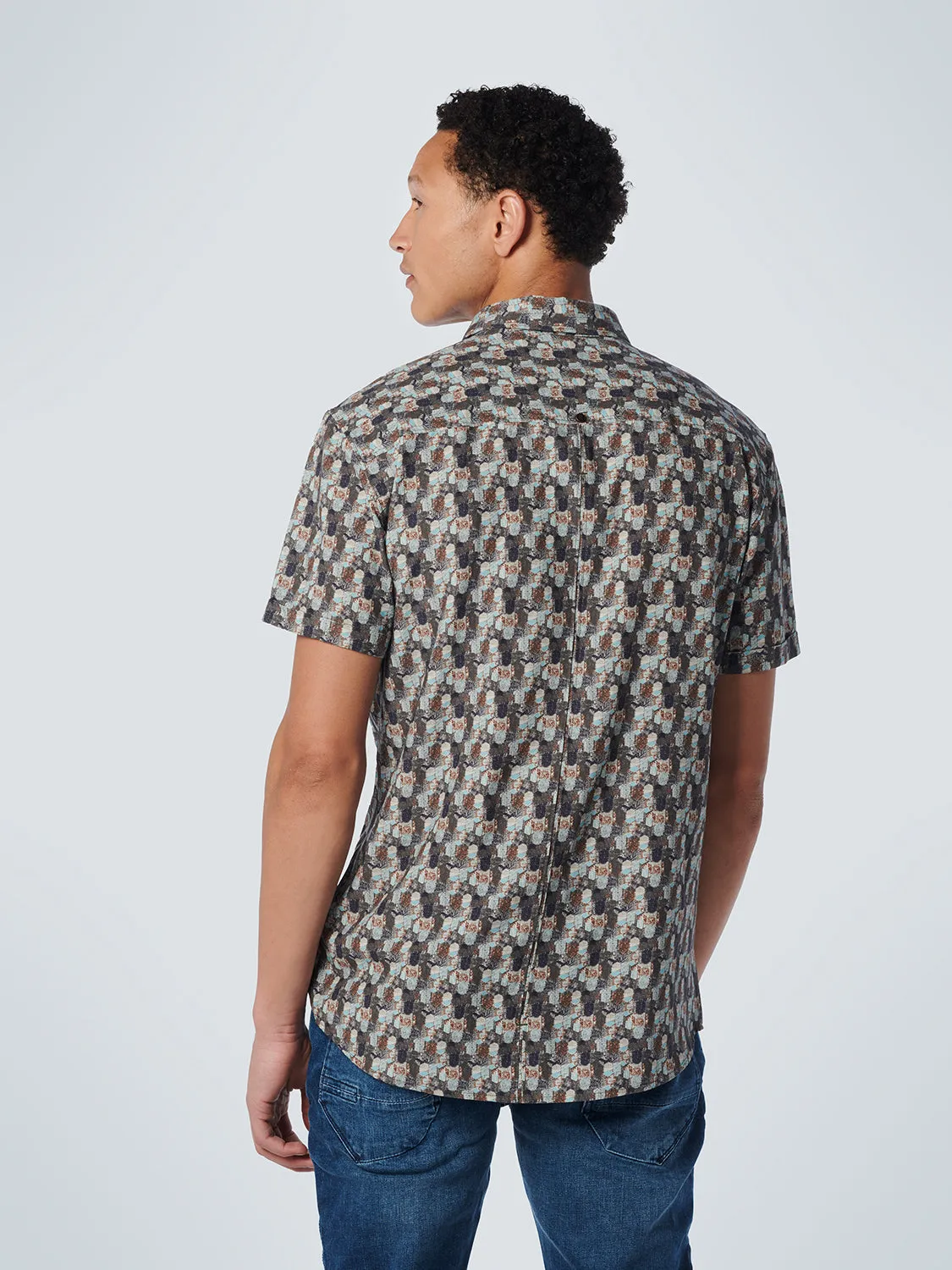 No Excess - Short Sleeved Printed Shirt - Light Aqua