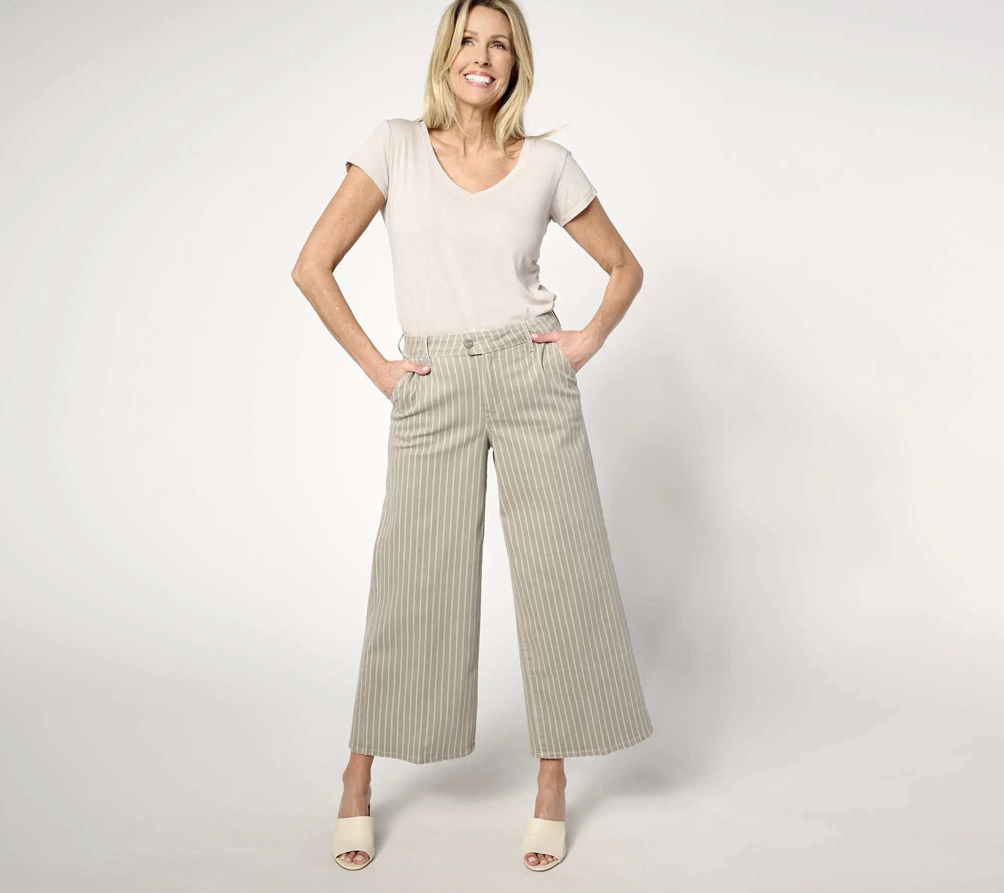 NYDJ High Rise Mona Wide Leg Trouser w/ Tab- BoardwalkStripe