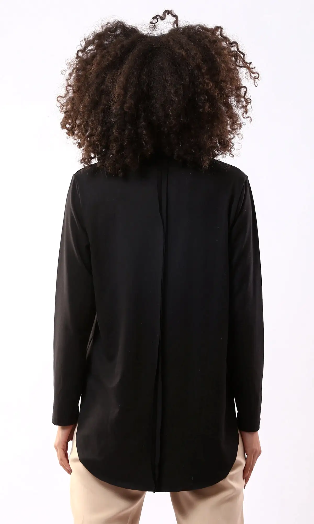 O175817 Solid Long Sleeves Black Long Tee With Slits