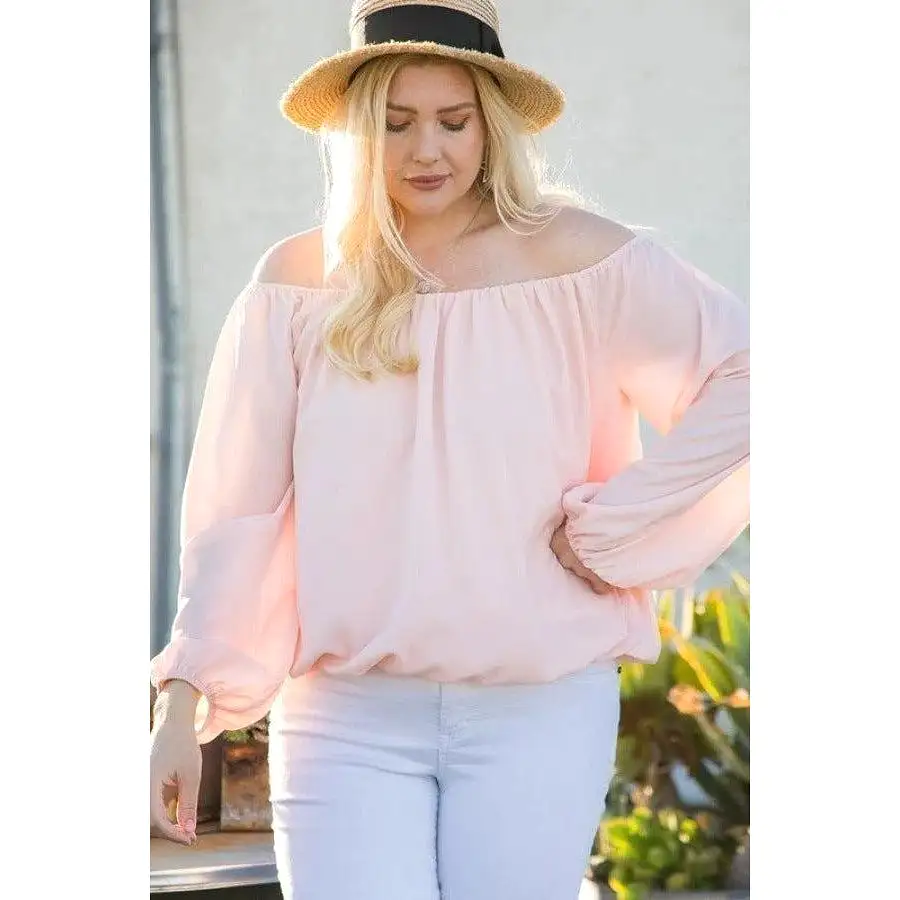 Off Shoulder Long Bubble Sleeve Solid Top