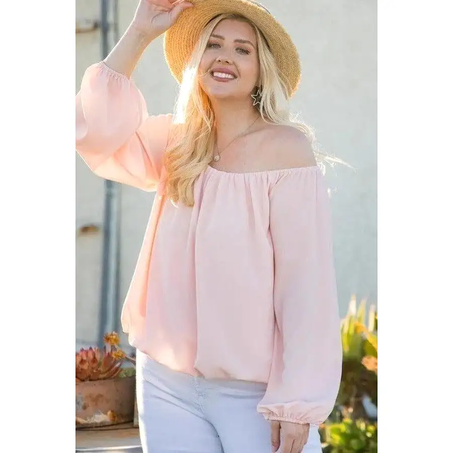 Off Shoulder Long Bubble Sleeve Solid Top