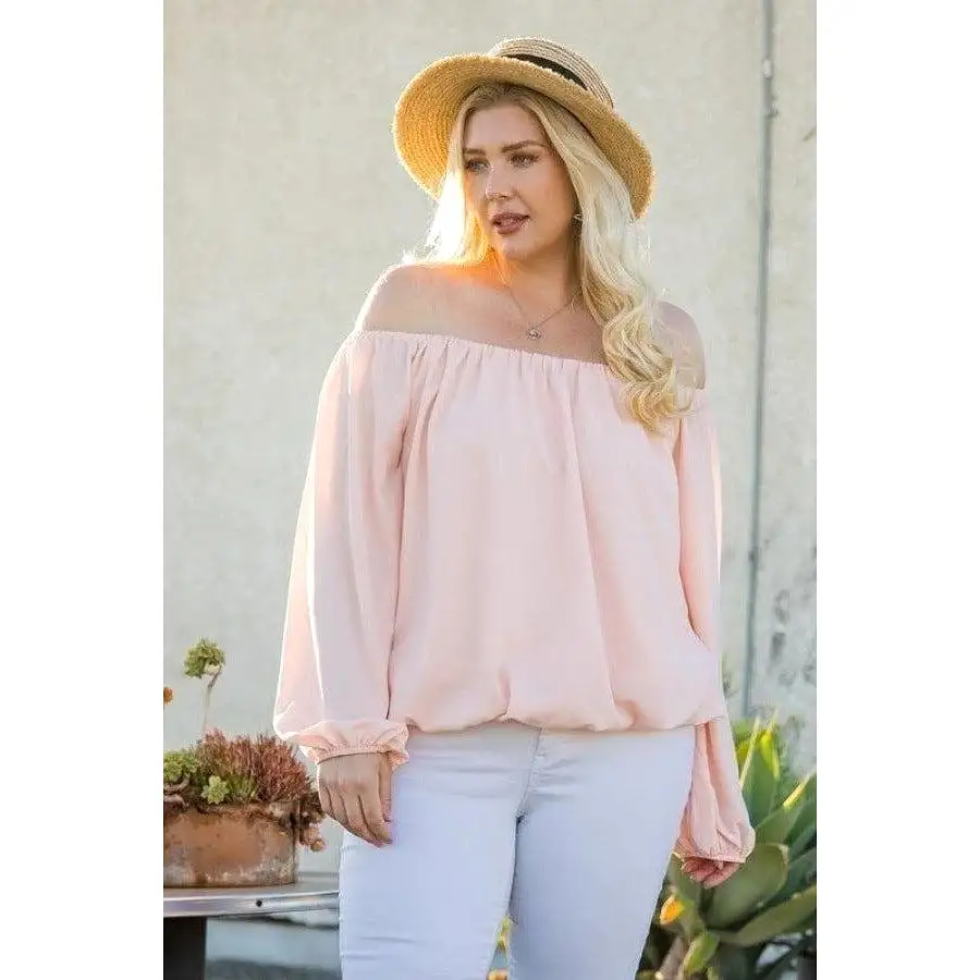 Off Shoulder Long Bubble Sleeve Solid Top