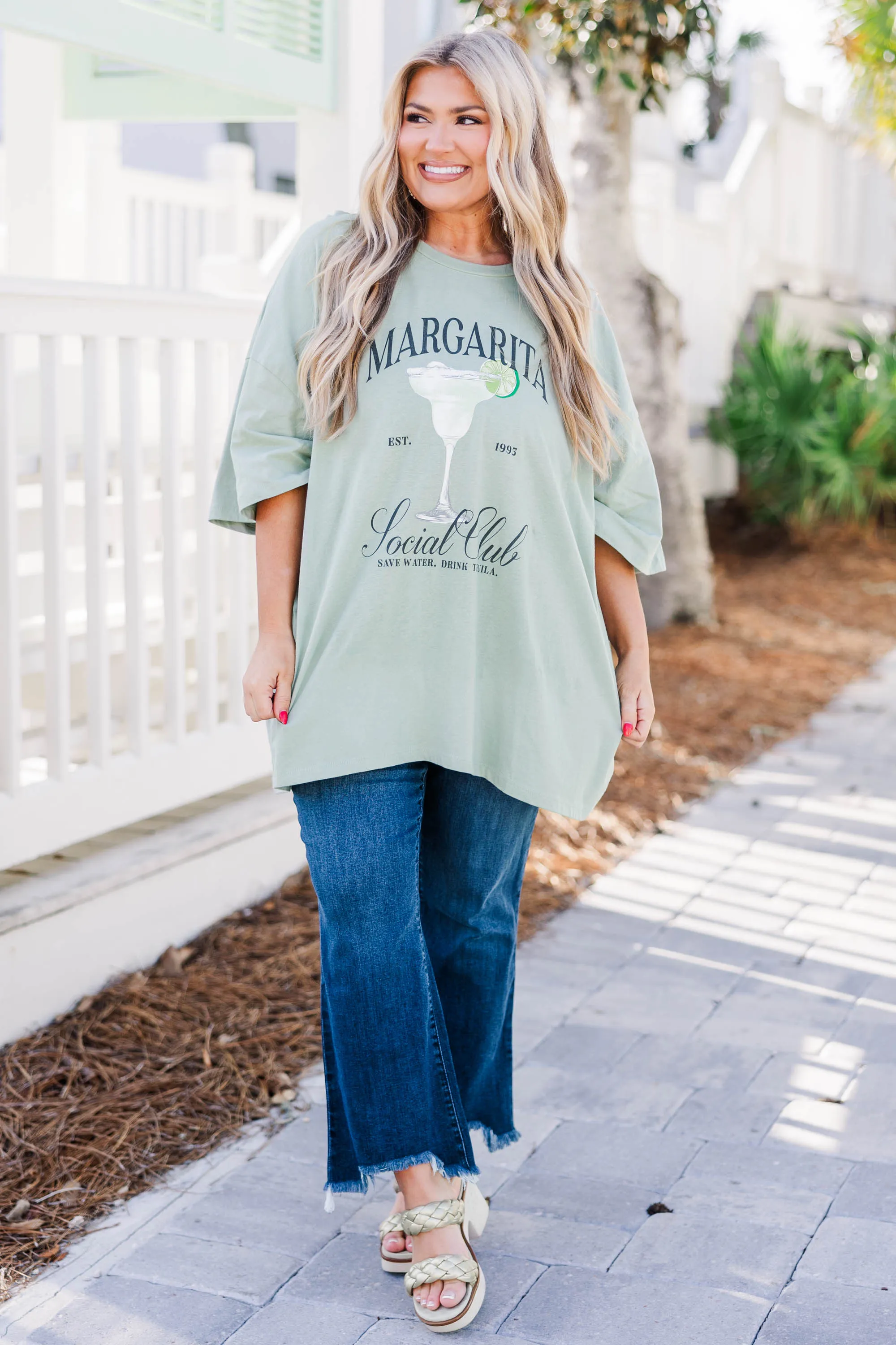 On The Rocks Boyfriend Tee, Light Sage