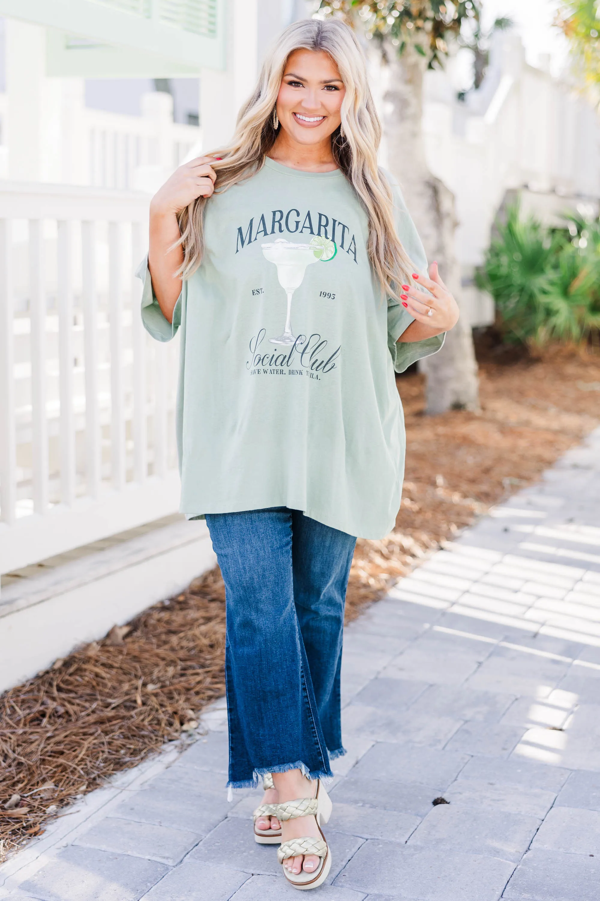 On The Rocks Boyfriend Tee, Light Sage