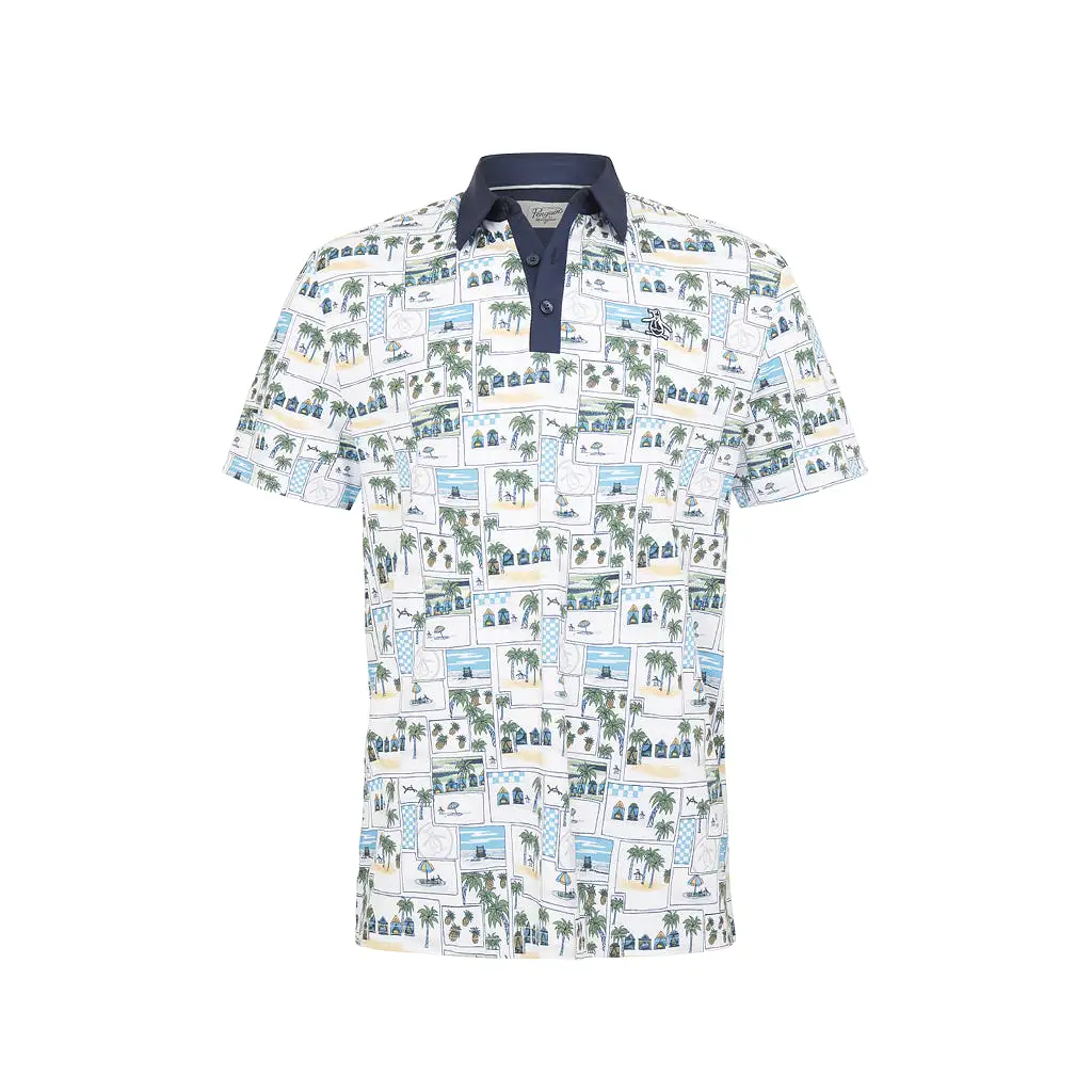 ORIGINAL PENGUIN BEACH CLUB PRINT POLO BRIGHT WHITE