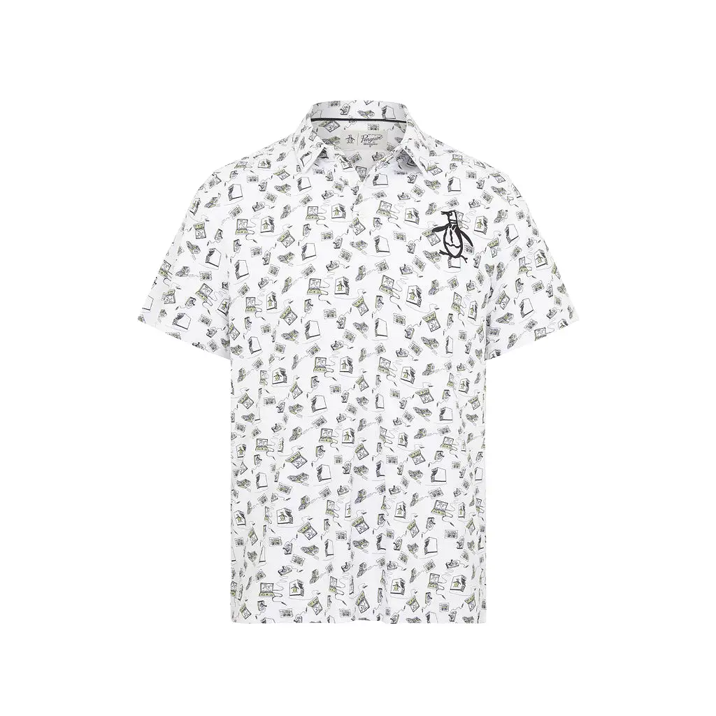 ORIGINAL PENGUIN RETRO ARCADE PRINT POLO BRIGHT WHITE