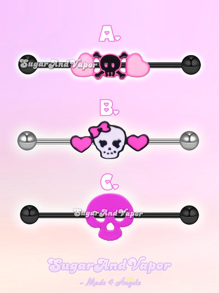 Pastel Goth BlackPink Skull Industrial Barbell