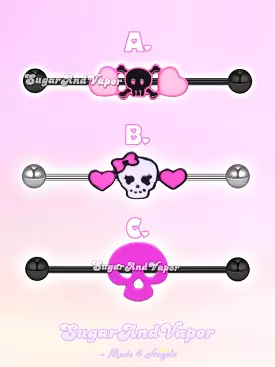 Pastel Goth BlackPink Skull Industrial Barbell