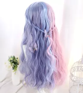 PASTEL HALF PINK HALF BLUE LONG CURLY WIG BY90073