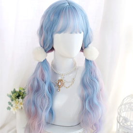 PASTEL PINK BLUE MIXTURE LONG CURLY WIG BY90072