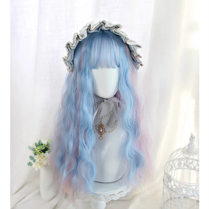 PASTEL PINK BLUE MIXTURE LONG CURLY WIG BY90072