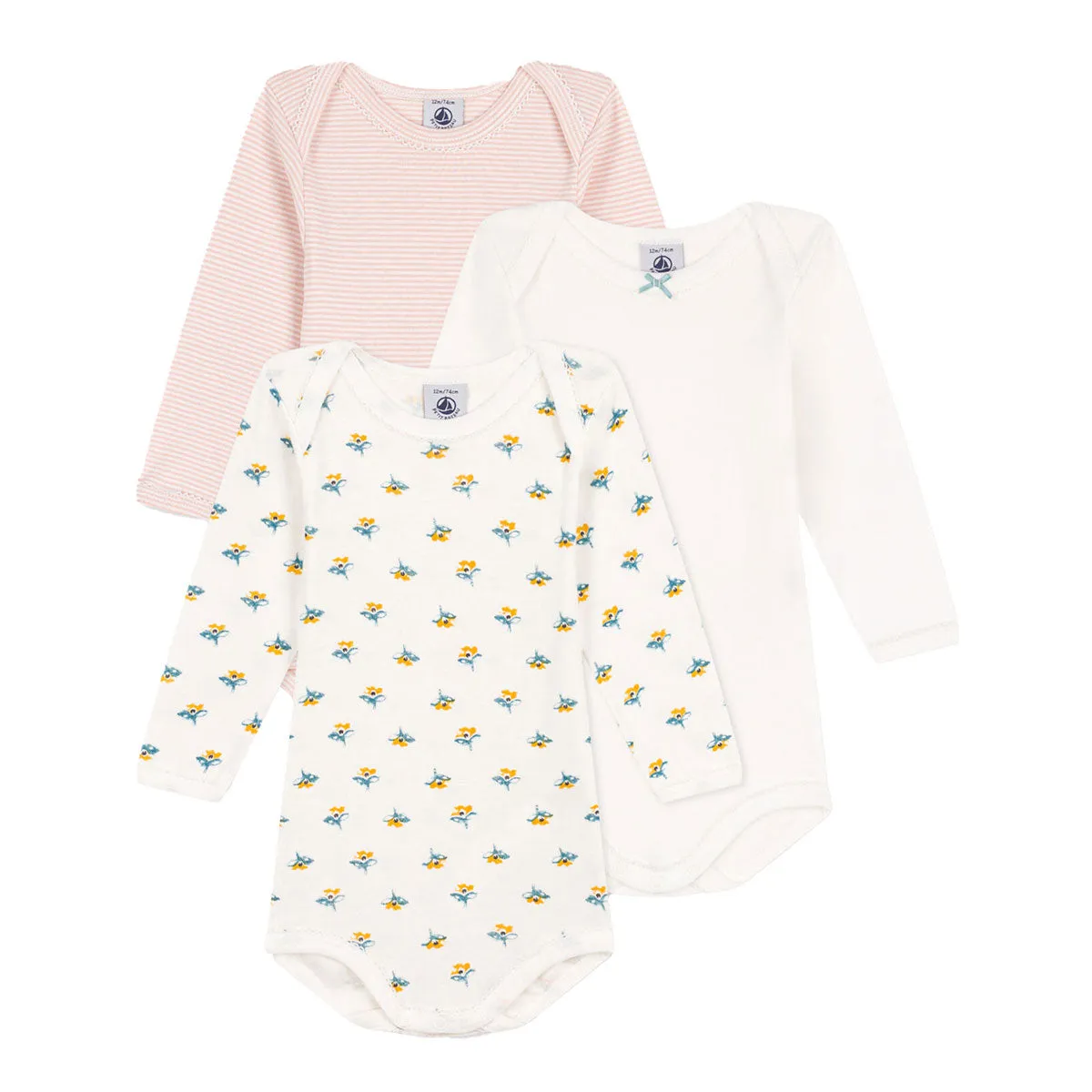 Petit Bateau Long Sleeve Bodysuit - Floral, Striped, Solid