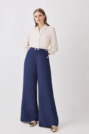 Petite Linen Nautical Button Detail Wide Leg Trouser | Karen Millen