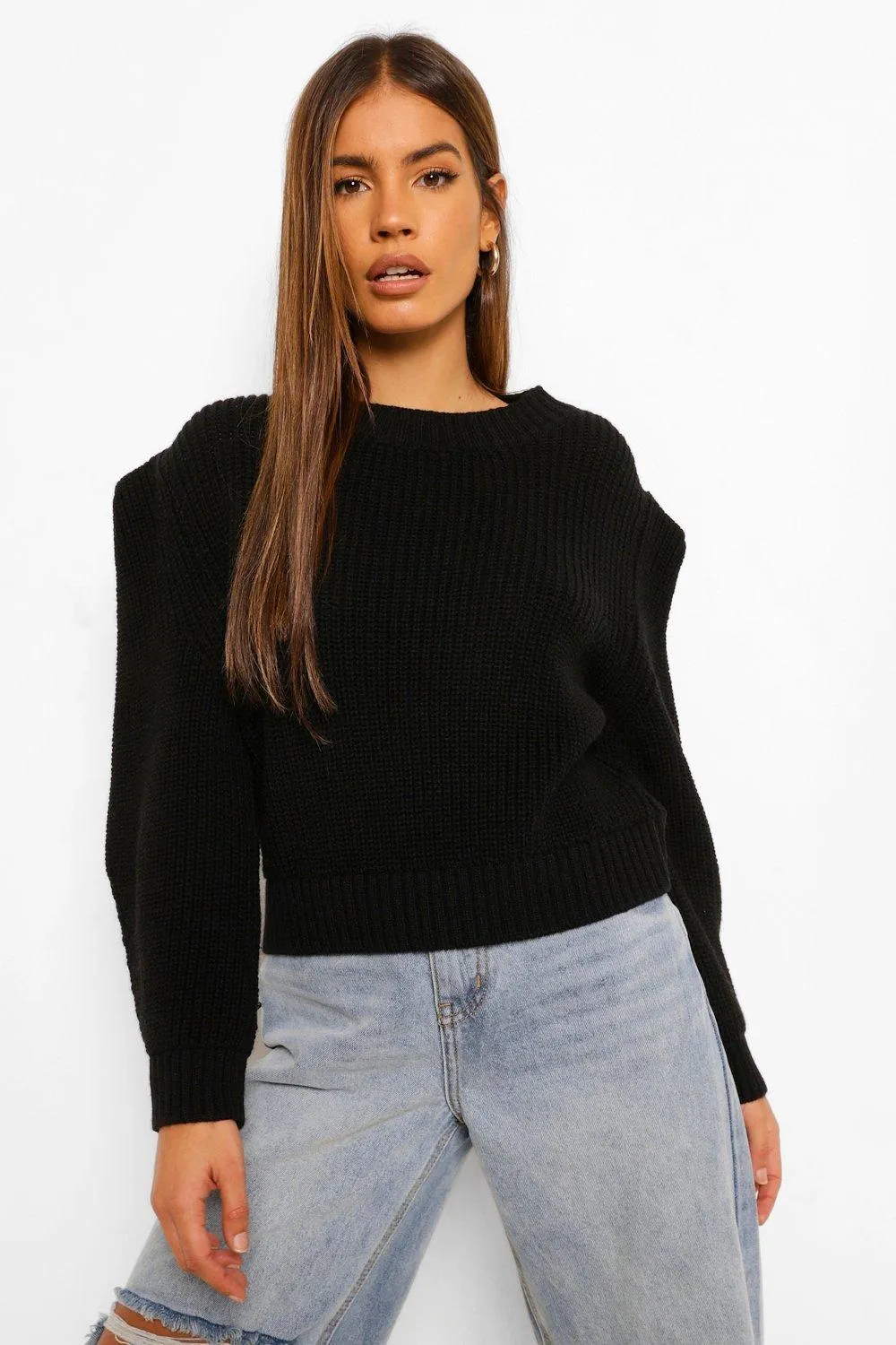 Petite Shoulder Pad Detail Knitted Sweater