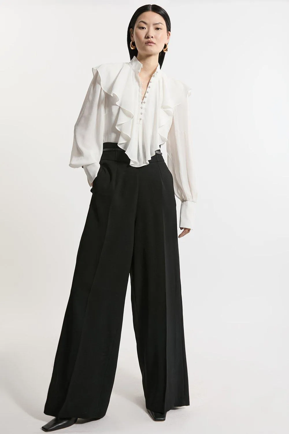 Petite Soft Tailored Wide Leg Tailored Trouser | Karen Millen