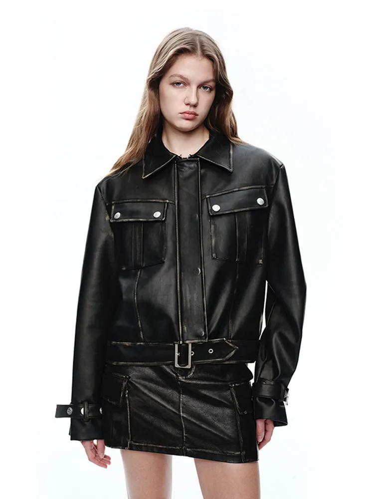 Plain Compact Smooth Simple Cool Leather-Jacket