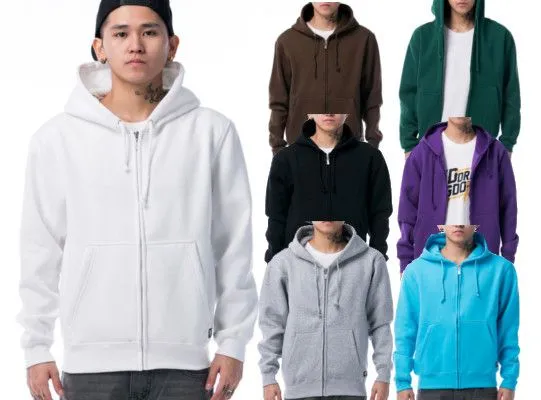 Plain Colored Zip Up Hoodie for Men - Cotton