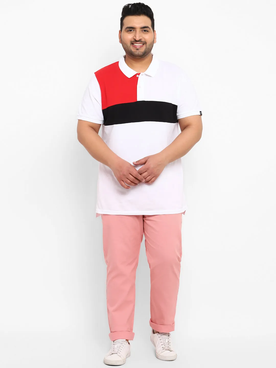 Plus Men's Pink Cotton Light Weight Non-Stretch Regular Fit Casual Trousers