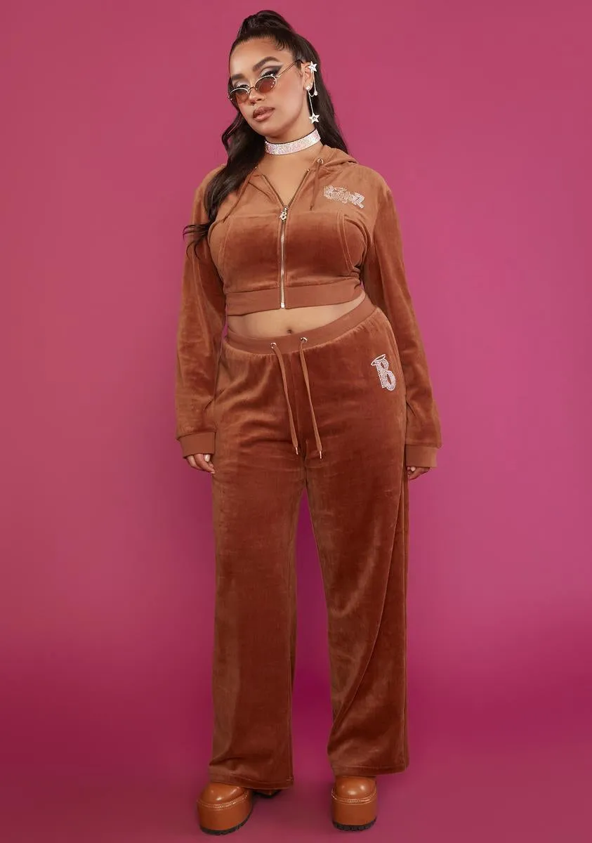 Plus Mocha Keep It Glossy Velour Jacket-